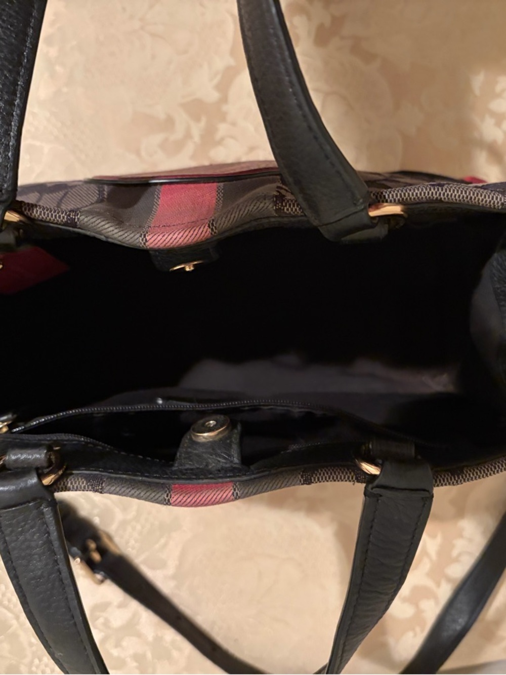 Coach Brown Signature Tote with Pink Trim and Burgundy Patch - Picture 5 of 8